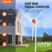 500W Wind Turbine Generator 12V Wind Turbine Kit 3-Blade Wind Power Generator with Anemometer MPPT Controller & Adjustable Windward Direction Suitable