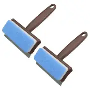 2Pcs Shower Squeegee Cleaning Tool with 2 in 1 Rubber & Sponge Head Brown Handle