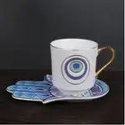 Coffee Tea Cup and Saucer Set Nazar Evil Eye Protect Ceramic Hamsa Hand Dish Gif