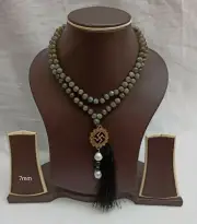 Natural Labradorite Japa Mala AAA 108Beads With Fancy Silver Gold Plated Pendant