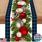 Jiudungs Linen Blue and Black Buffalo Check Christmas Table Runner 72 Inches