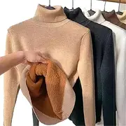 [DSAoTeng] Women Winter Thick Turtleneck Fleece Knitted Sweater-Casual Soft Thermal Slim Bottoming Turtleneck Long Sleeve Shirt for Cold Weather