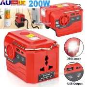 200W Portable Inverter To AC 220V USB Power Bank For Milwaukee 18V Battery +LED