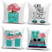 Set of 4 18x18 Teal Throw Pillow Covers Fashion Soft Velvet Couch Bed