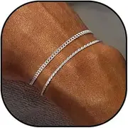 [KummerSaprk] Silver Bracelets for Men Layered Silver Bracelets Mens Silver Bracelet Cuban Link Bracelet Stack Silver Chain Bracelet Trendy Mens Jewelry for Dad Husband Boyfriend