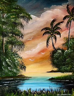 Florida Highwaymen Style - Original painting - " Fishermen's Cove "
