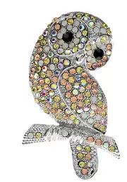 DAZZLING AURORA BOREALIS CRYSTAL OWL BIRD BROOCH PIN!