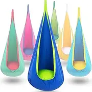 VIsuIvit Kids Pod Swing Seat, Cotton Child Chair with Inflatable Pillow, Sensory Swing Chair with Pocket for Outdoor and Indoor, Max 170Lbs/77kg (Blue)