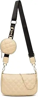 [Herald] Quilted Small Crossbody Bag for Women, Trendy Design Shoulder Side Handbag Clutch with Coin Purse & Chain Strap