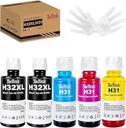 31 Ink Bottle Set Compatible for HP 32XL Work for Smart Tank 7001 7301 7602 5000 6001 5101 5102 Plus 651 551 455 457 450 All-in-One Ink-Tank Printer (135ML 32XL Black, 70ML 31 CMY, 5 Pack)