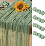 DeZerlor Sage Green Cheesecloth Table Runner 4 Pack Summer Sheer Sage Cheese Cloth Table Runners Boho Gauze 120 Inches Summer Table Decorations for Wedding Bridal Baby Shower Tea Party Green Decor