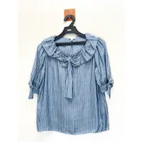 在飛比找蝦皮購物優惠-Iris 艾利詩 專櫃 藍色條紋綁帶造型上衣