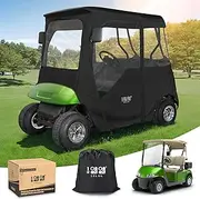 10L0L 600D Golf Cart Enclosure 2 Passenger for EZGO TXT RXV, Waterproof Driving Enclosure Cover with Side Mirror Opening/Transparent Tail Light Panel/Smooth Zipper/4-Sided Clear Windows- Roof 59 Inch