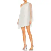 Mac Duggal One Shoulder Embellished Tulle Mini Dress in White at Nordstrom, Size 4