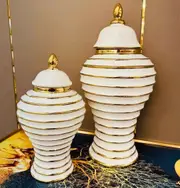 2x pieces Circle design Ginger Jars with Lid Storage ceramic vases