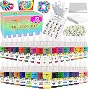 HTVRONT Tie Dye Kit - 32 Vibrant Colors Pre-Filled Bottles Tyedyedye Kit, Permanent Non-Toxic for Large Groups Kids Adults,Tye Fabric Textile Handmade Party(Just Add Water)