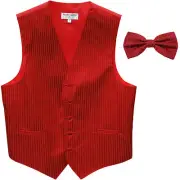 New Men's Vertical Tone on Tone stripes tuxedo Vest Waistcoat & bowtie Red