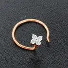 0.06 Ct Natural Diamond Piercing Nose Pin Stud 14K Solid Rose Gold For Women's