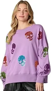 KieTeiiK Women's Halloween Sweatshirt with Sequined Skull Pullover Round Neck Casual Loose Top Comfortable Fabric Wear