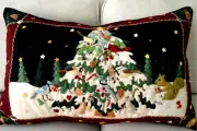 Woodland Christmas tree song birds BIG pillow handmade wool felt New World Arts