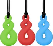 Sensory Chew Necklace for Kids Boys Girls(3 Pack), Panny & Mody Maori Twist Pendant Chewy Teething Necklaces for Kids ADHD Autistic Autism Oral Motor Chewing Biting Teething Needs(Blue/Green/Red)