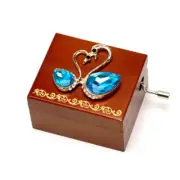 Wood Hand Crank Music Box Mirror Swan 30 Tunes Option Xmas Birthday Present Gift