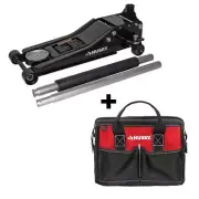 Husky Floor Car Jack 3-Ton Low Profile Quick Lift w/ 4-Pocket Zippered Tool Bag