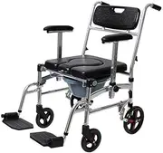 Portable Bathroom Shower Chair Commode Shower Wheelchair Padded Toilet Seat Chair Mobile Chair Commode/Shower Wheelchair Shower Transport Chair