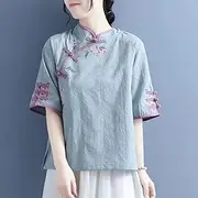 [JIMINISO] Chinese-Style Zen Tea Clothes and Hanfu Cotton and Linen Shirt with Embroidered Tang Suit and Buttoned