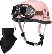 DOT Approved Adult Men Women Retro Open Face Motorcycle Leather Helmet, with mask Goggles,for Cruiser Scooter Moped Chopper Jet Touring Helmet