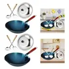 Iron Wok Pan Stir Fry Pan with Lid and Spoon