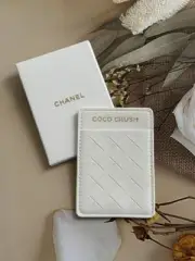 Chanel Coco Crush Novelty Card Case Logo Leather White Gold Vip