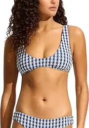 [Seafolly] Women's Over The Shoulder Tie Back Scoop Front Bikini Top Swimsuit