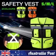 Safety Vest Reflective Tape Yellow Orange Day Workware Night High Visibility AU