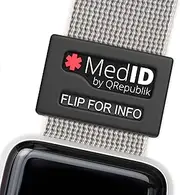 [QREPUBLIK] ™ Medical ID Tags - Waterproof & Scannable Medical ID Bracelet Sleeve - Fits for Apple Watch Medical ID Band or FitBit Medical ID Band - Supports 6 Languages (Black)