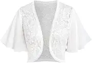 [ROSE GAL] Rosegal Womens Plus Size Sun Moon Star Print Tie Front Semi Sheer Mesh Lace Trim Long Bell Sleeve Bolero Shrug Jacket