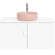 CIBO 900mm White Mornington Wall Hung Bathroom Vanity With Pink Basin And White Handles