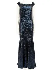 Navy Sequin Off Shoulder Maxi Dress