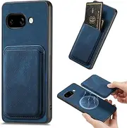 LEMAXELERS Case for Google Pixel 9A Compatible with MagSafe 2 in 1 Detachable Retro Magnetic Leather Wallet Case with Credit Card Slots Cover for Google Pixel 9A Blue SDF
