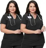 [Kitmaz] Medical Scrub Tops for Women - Soft Stretch V-Neck Top Scrubs with 3 Pockets