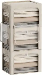 3 Openings Clothes Storage Bins Box - 3Pack 66L-19.7x15.7x13in, Beige