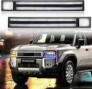 KeeForthewin LED Daytime Running Light fit for 2024 2025 Toyota Land Cruiser LC25 Fog Light Accessories with White LED DRL - Amber Sequential Turn Signal-Blue Light (Under the Square Headlights)