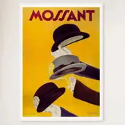 Galrie Mossant Hat Company Vintage Framed Advertising Poster for Home Décor Art Print, White Frame, 50 x 70cm (20 x 28inch)