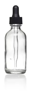 80 Pcs 2oz [60ml] CLEAR Boston Round Glass Bottles with Child-Resistant Dropper