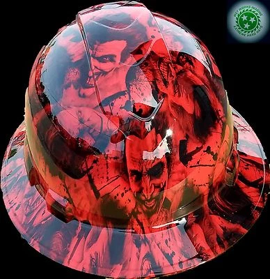 FULL BRIM Hard Hat custom hydro dipped , NEW RED SINISTER JOKER WICKED HOT NEW