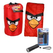 ANGRY BIRDS Kids Camping Slumber Sleeping Bag Sleepover Backpack +LED Flashlight