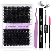 DIY Lash Extension Kit 60D+80D With 240 PCS C/D Curl 16-20mm Mixed, Individual Clusters and Seal Applicator (60P/80P D16-20mm)