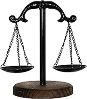 Owlgift Vintage Style Metal Libra Jewelry Towers Tray w/Wooden Base Cosmetic Organizer Storage, Lawyer Scale of Justice, Farmhouse Candleholder, Home Décor Antique Weight Balancing Scale – Black