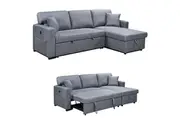 Foret 3 Seater Sofa Bed Modular Corner Pullout USB Lounge Storage Chaise Fabric in shade Charcoal