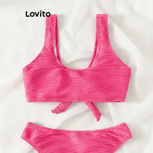 Lovito 女性感平結比基尼上衣（亮粉色） LNL36051 (玫紅色)